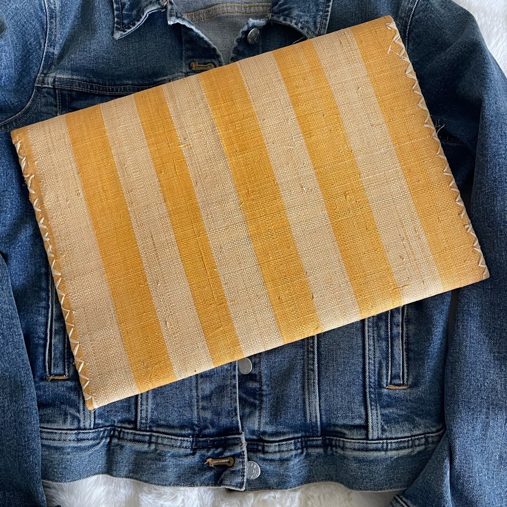 The Good People clutch bag Yellow Beige Striped women’s Raffia clutch bag New - Picture 12 of 12